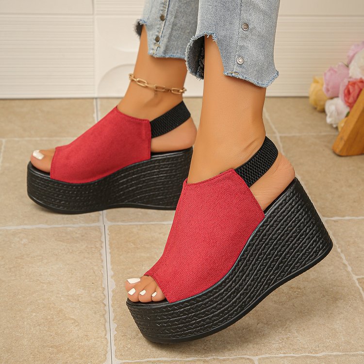 Wedge heel sandals women's  summer new korean style thick sole one-strap beach ladies' outdoor platform sandals