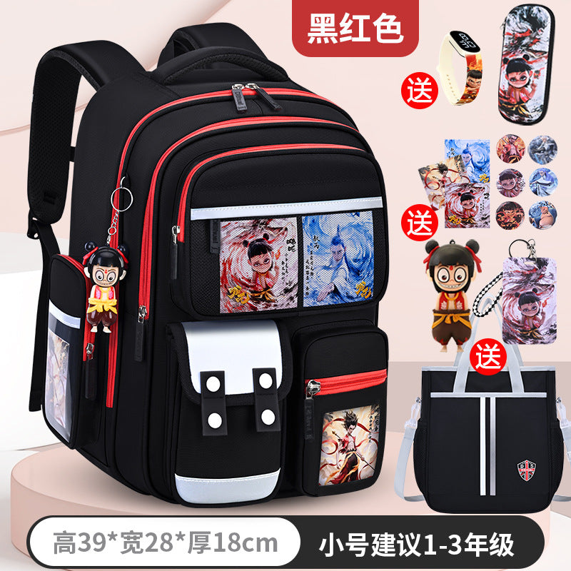 New nezha backpack for elementary school students, grades 1-6, lightweight, spine-protecting, load-reducing, large capacity for boys and girls