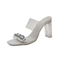 Rhinestone clear crystal heeled sandals women's 2026 summer new one-strap premium chunky heel slippers high heels