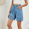 European and american cross-border e-commerce:  summer new arrivals,  independent store, washed elastic waistband cargo casual denim shorts