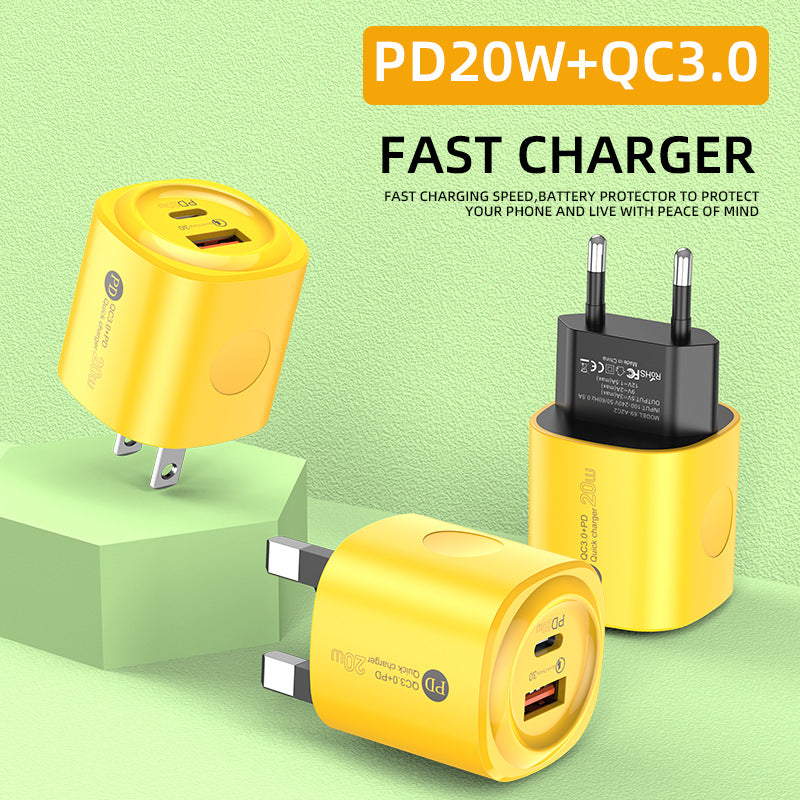 exclusive supply of european and american standard 20w mobile phone charger british standard qc3.0+pd20w dual-port fast charging charging head a+c