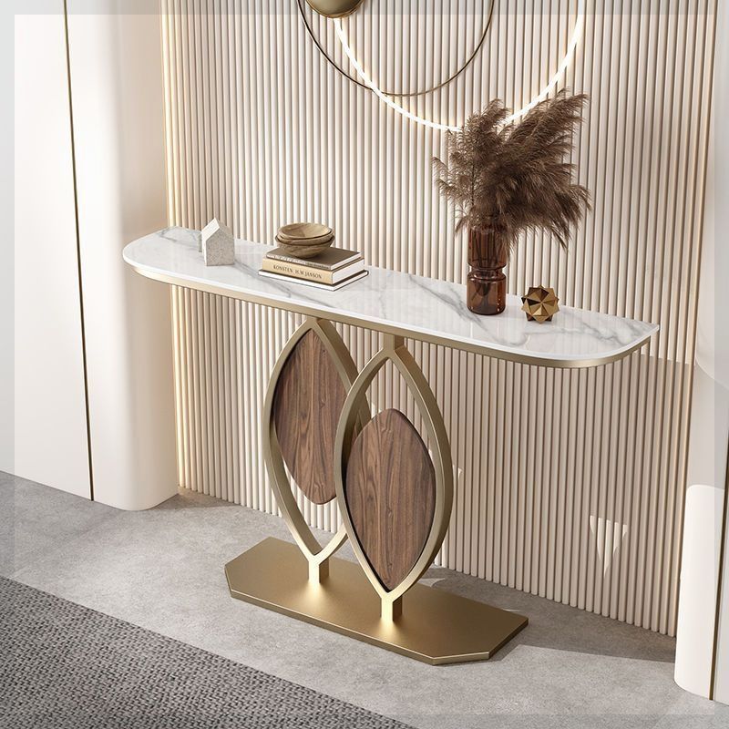 Italian slate creative entrance table, light luxury entrance table, normcore style grids entrance cabinet, wall-mounted semicircular end scene table