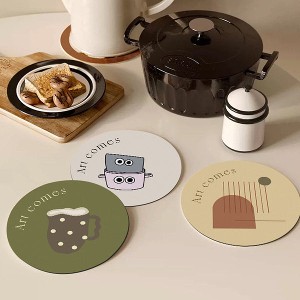 Leather coaster waterproof and oil-proof leave-in placemat dining table thermal insulation and anti-scalding dish mat vegetable mat round non-slip household