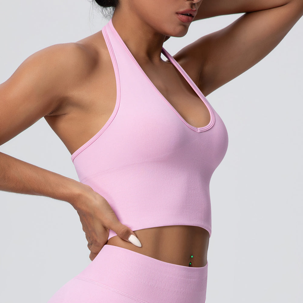 fashion breathable halter back yoga bra fashion seamless sports intimates women's summer bubble wrap fitness tops