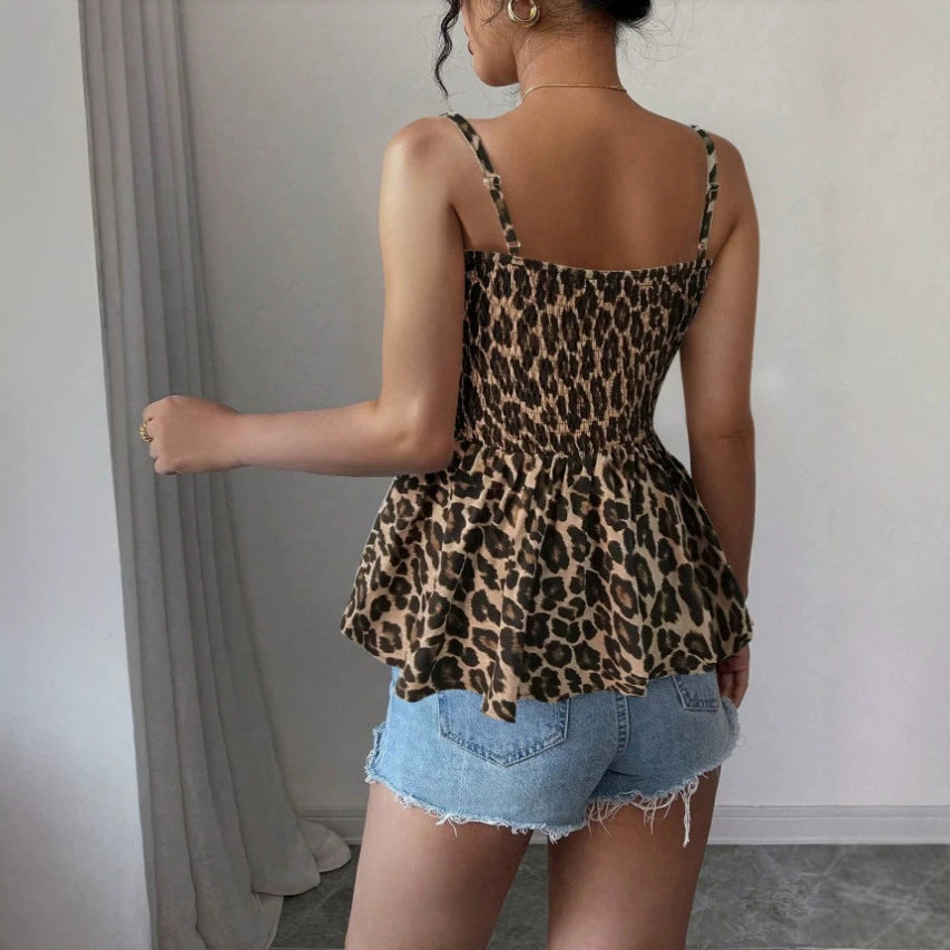 exclusive plus size women's clothing  new summer leopard print vest square neck suspender sleeveless tops for women