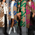 new european and american autumn cross-border women's clothing: various color-blocked fashion long-sleeve turn-down collar outerwear printed woolen coat