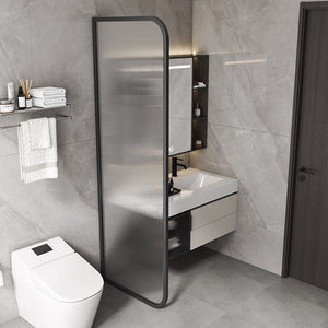 Minimalist chic bathroom tempered glass shower screen - water ripple design, wet & dry separation