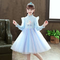 Girls' stylish dress elsa princess dress  new autumn and winter knitted sweater children's skirt mesh gradient