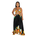C6263 cross-border   fashion women's color block tie-up sleeveless bandeau maxi dress