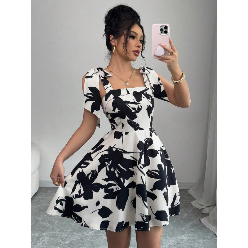 Ebay european and american cross-border foreign trade women's french suspender black tie back elegant dress