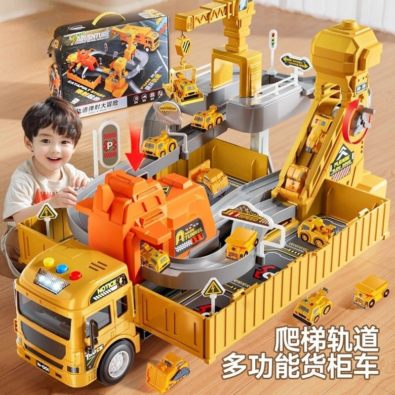Kids' large transforming container truck toy - boy's track ejection truck with container lifting crane model - ages 3-6