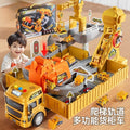 Kids' large transforming container truck toy - boy's track ejection truck with container lifting crane model - ages 3-6