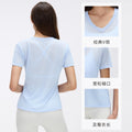 Summer v-neck bamboo slub lightweight breathable sports t-shirt women's running fitness short sleeve yoga top d26098