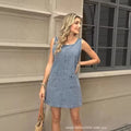 Amazon tiktok pinduoduo export summer sleeveless denim tank dress u-back denim skirt with slit