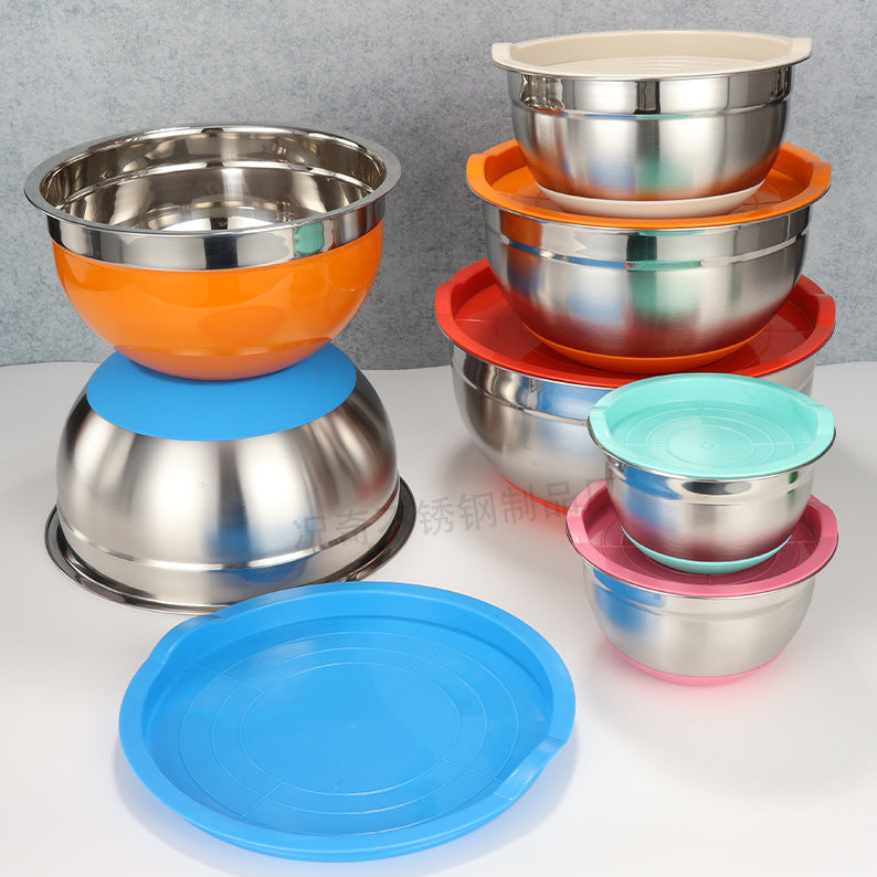 stainless steel salad bowl suit egg beater mixing bowl salad bowl mother cover with planer salad bowl