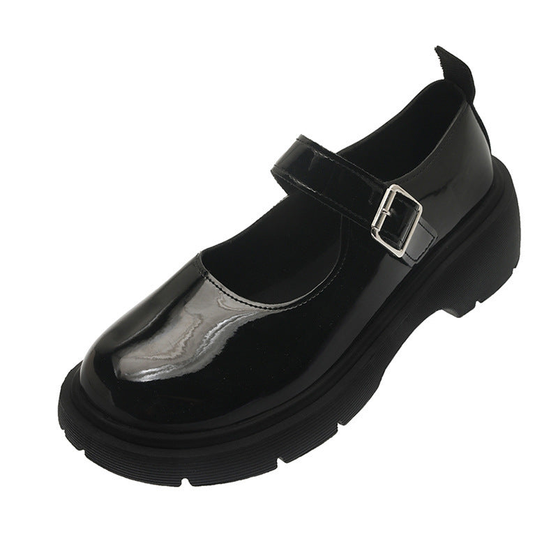 Women's high heels: new autumn 2025 collection - round toe, chunky heel, versatile retro japanese style leather mary janes in black