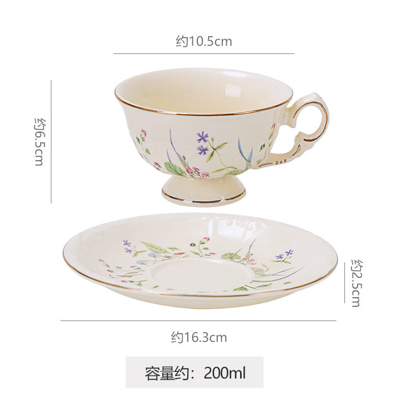 French retro romantic afternoon tea cup and saucer set, fresh floral ceramic coffee cup set, exquisite