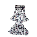 Goddess-style niche styleclassy one-shoulder lapel bell sleeves waist slimming lookelegantprintingrufflesdress