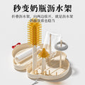 Silicone portable bottle brush - baby & infant bottle cleaning brush with drain rack & storage box - travel cleaning brush