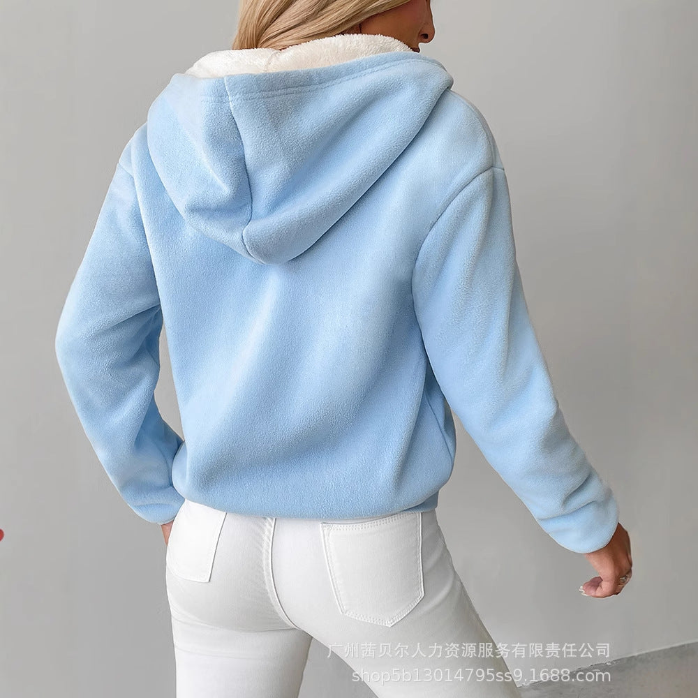 LZR18884 European and American women's clothing autumn and winter fleece warm multi-color primer fleece casual health hat cardigan