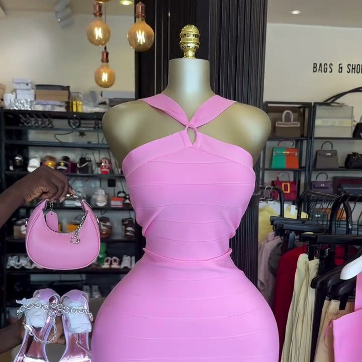 European and american cross-border women's fashion:  summer new arrivals - sexy and elegant halter neck bandeau bodycon backless slip dress