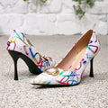 Women's random print vacation fashion high heels wedding party pointed toe stiletto heels - cross-border amazon