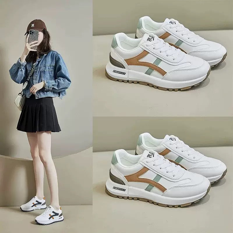 plus size women's shoes spring & fallnew arrival leather sneakers women's korean style flatscasual soft bottom running dad shoes