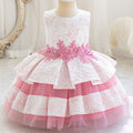 Wholesale children's dresses for export: lace floral tiered princess dress, baby girl's first birthday dress, evening gown