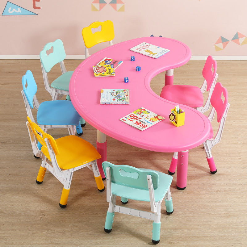 Children's table and chair set Kindergarten table and chair Baby painting game learning desk Plastic lifting moon creative table