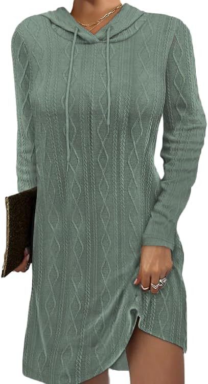 European and American   independent station 2024 solid color long-sleeved hooded pullover knitted dress women