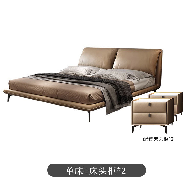 Italian light luxury modern casual small elephant ear bed master bedroom fabric double bed genuine leather wedding bed soft bag bed wholesale