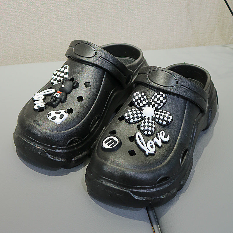 2025 summer new women's clogs - cute cartoon print, closed-toe, chunky sole, girly beach sandals