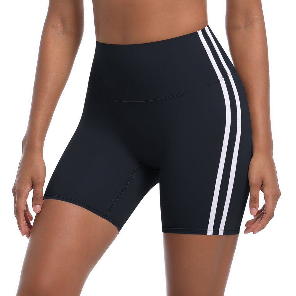 new striped high-waisted peach lift 3/4 leggings - color block breathable sports running yoga shorts for women
