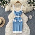 Xiaoxiangfengcontrast color suspender casual sleeveless dress women's summer waist slimming knitting skirt work clothingclassy