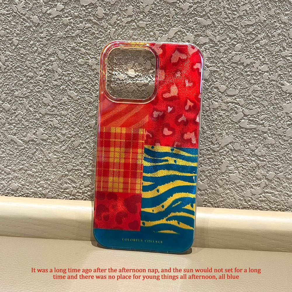 apple 17 pro phone case - gradient color tin foil shell with multi-element patchwork iphone 16 protective cover