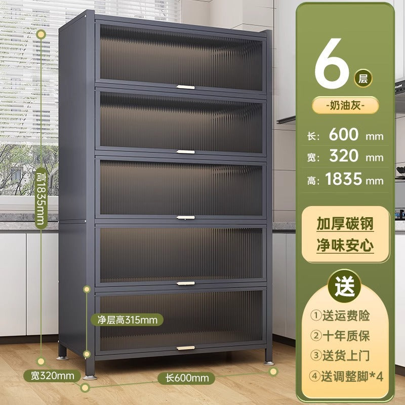 Kitchen storage rack floor-standing multi-layer storage cabinet sideboard microwave oven for home with door multifunctional cabinet storage rack