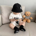 Newborn infant summer lightweight short-sleeve romper - baby boy & girl crawling suit with pocket - bear design onesie