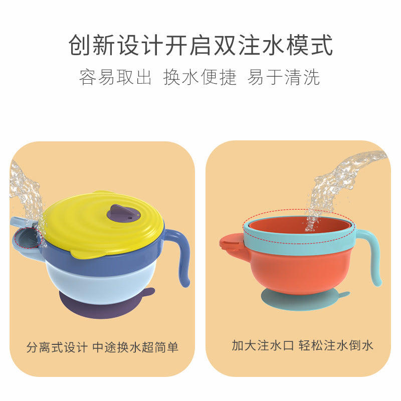 Oem personalized stainless steel kids water-filled thermos bowl baby suction cup bowl baby grinding food bowl suction cup design