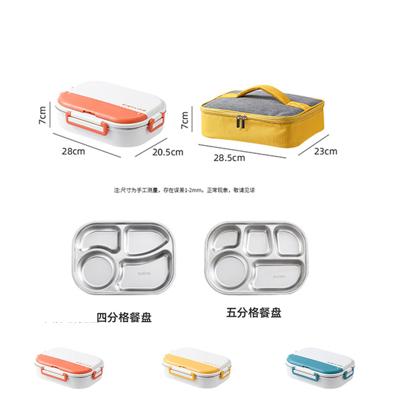 316 stainless steel water-filled thermal insulation lunch box, sealed grid fresh-keeping box, bento box for work, student microwave oven lunch box