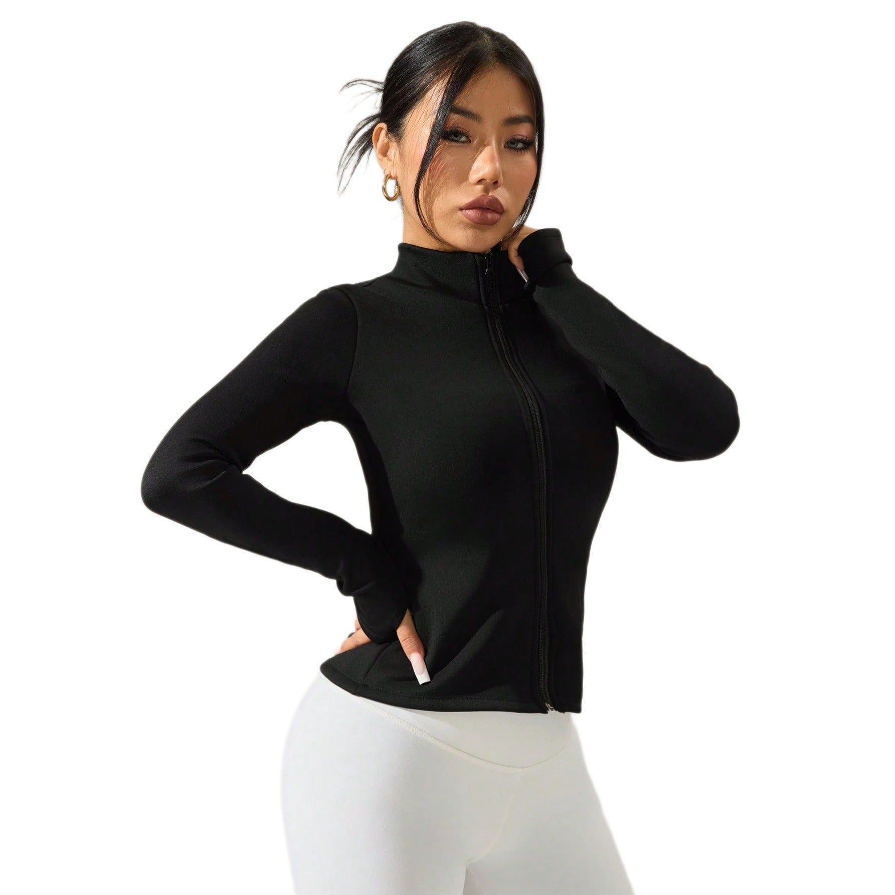 Pre-sale  autumn and winter velvet warm yoga jacket solid color stand-up collar slim wool casual yoga sportswear