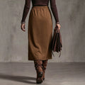 Plus size women's midi skirt - high waist, slit design, metal button detail, vintage style - wholesale