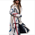 In stock! fashion cross-border fall and winternew arrivalwomen's looseplus sizeprinting windbreaker lapel coatoutwear women
