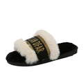 European station 2024 fall/winter new collection: printed letter fuzzy slippers - women's outdoor/indoor warm one-strap cotton slippers, trendy style