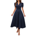 spring/summer cross-border  women's fashion high-waisted solid color slim-fit short-sleeve dress