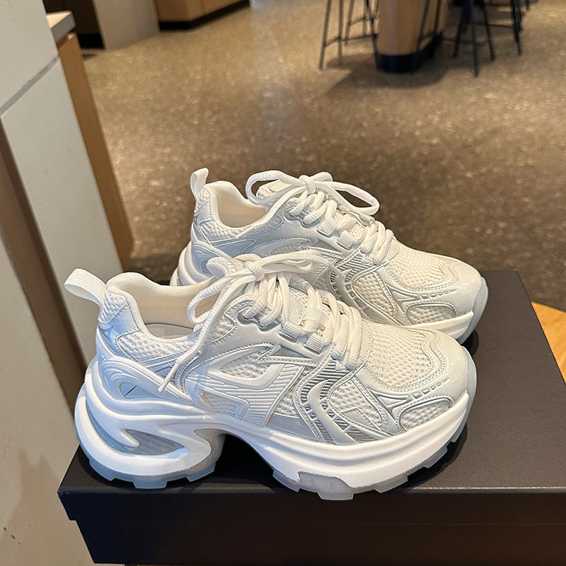 Thick sole silver dad shoes women's 2025 spring and summer new breathable heightened internet celebrity street ins trendy casual sports shoes