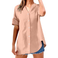 cross-border women's casual solid color stand collar button-down short sleeve shirt top