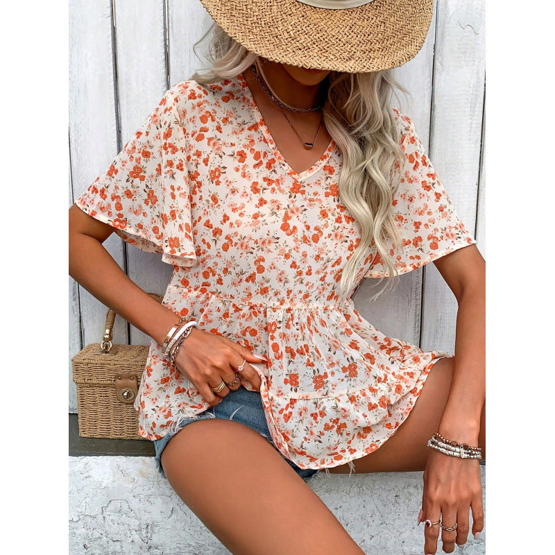 european and american cross-border trade printed top - short sleeve summer style