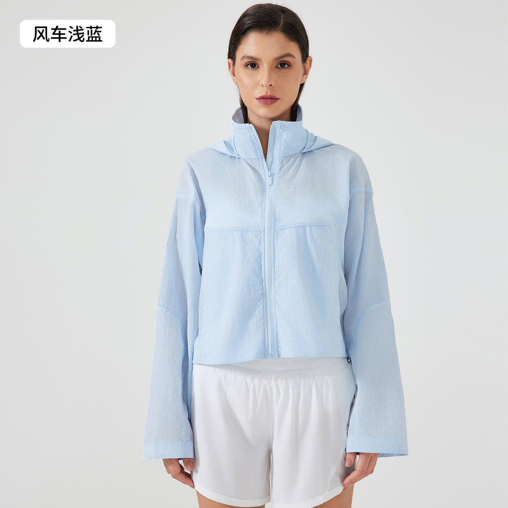 Summer short hidden hood windbreaker women's waterproof lightweight quick-dry breathable outdoor sports jacket d25006