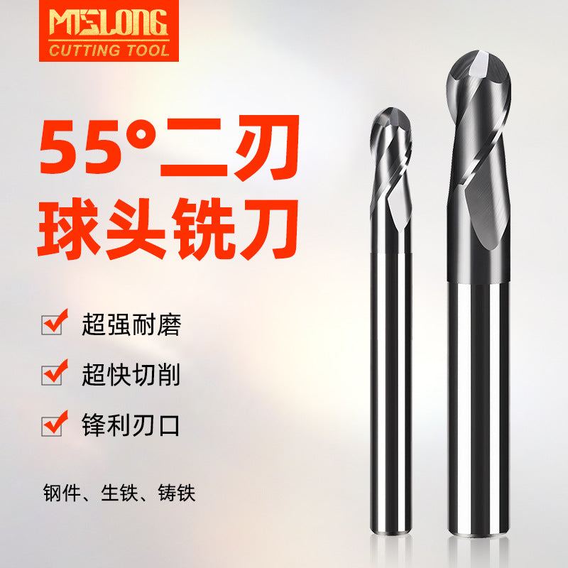 Ball end milling cutter 55 degree 2 edge steel ball milling cutter coated cnc numerical control tool particle carbide ball cutter