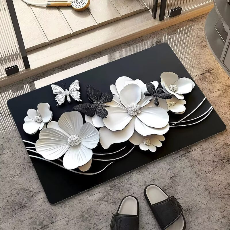 stereo butterfly soft diatom mud kitchen floor mat bathroom door absorbent quick-drying mat non-slip mat bathroom carpet